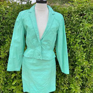 80's Mint Green Leather Jacket & Skirt - Size 10 & 4- Wilsons Suede & Leather
